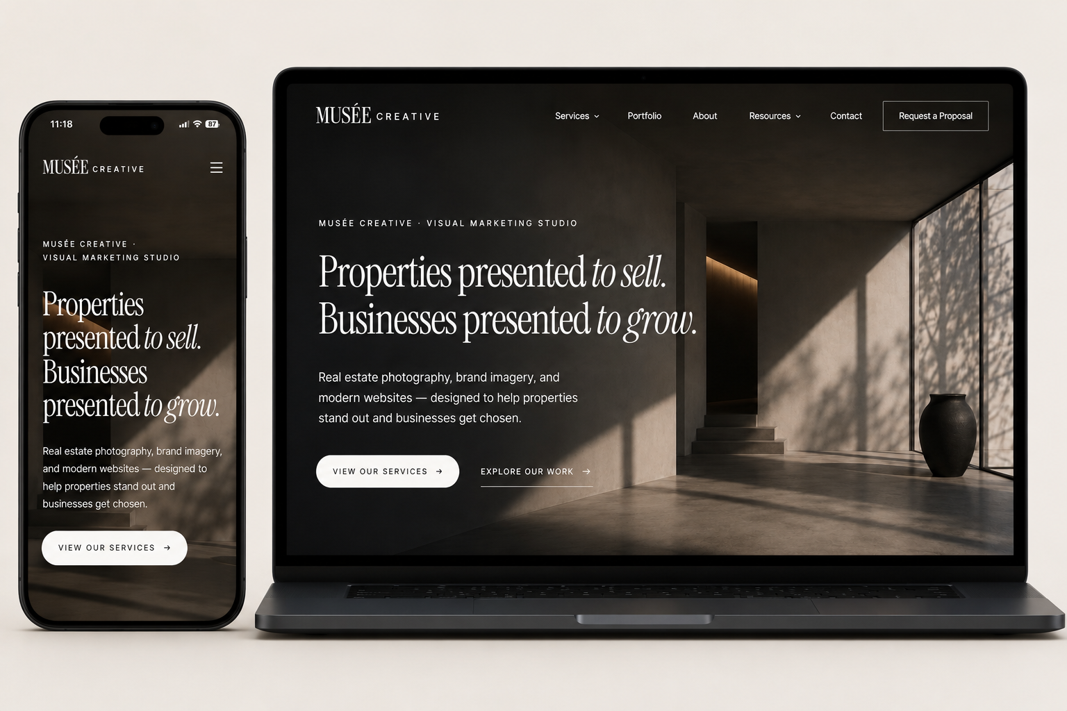 Custom MUSÉE Creative website homepage design